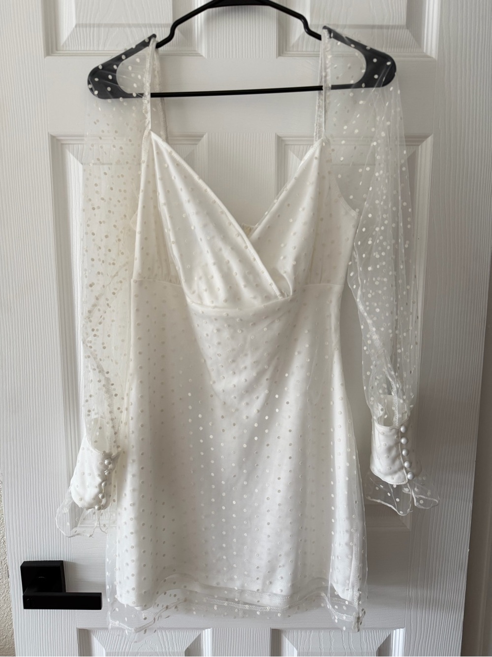 White Polka Dot Mesh Sleeve Mini Dress